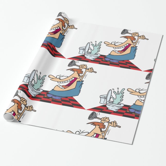Funny Plumber Unblocking A Toilet Wrapping Paper (Unrolled)