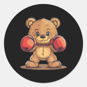 Funny Plump Bear With Boxing Gloves Costume Classic Round Sticker