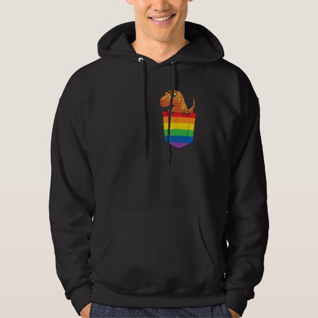 Funny Pocket dinosaur LGBT Animal Rainbow Flag Gay Hoodie (Front)