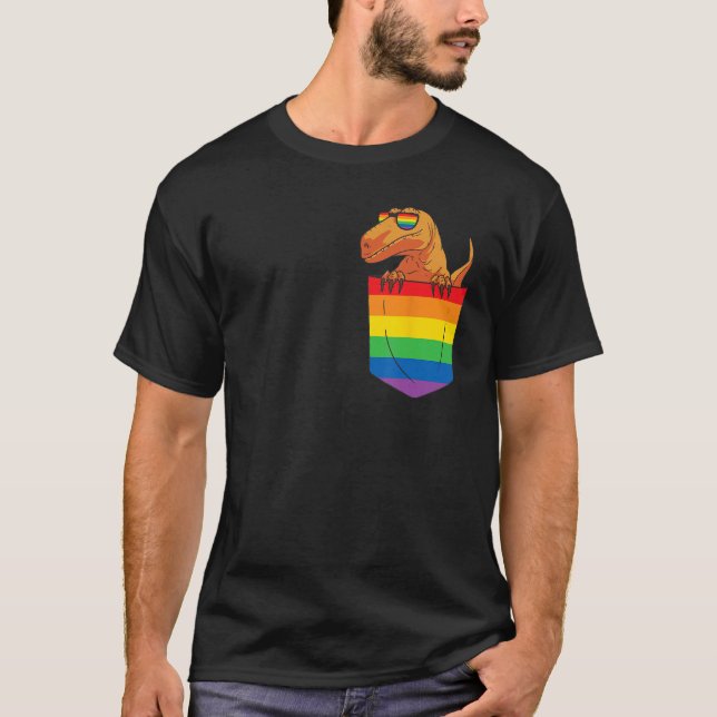 Funny Pocket dinosaur LGBT Animal Rainbow Flag Gay T-Shirt (Front)