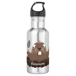 Funny pocket gopher digging cartoon illustration 532 ml water bottle