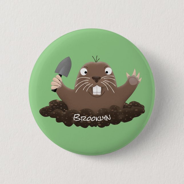 Funny pocket gopher digging cartoon illustration 6 cm round badge (Front)