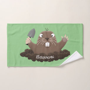 Funny pocket gopher digging cartoon illustration bath towel set