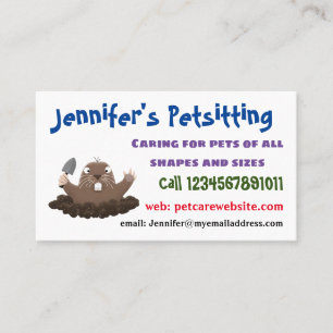 Funny pocket gopher digging cartoon illustration business card