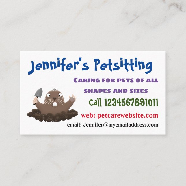 Funny pocket gopher digging cartoon illustration business card (Front)