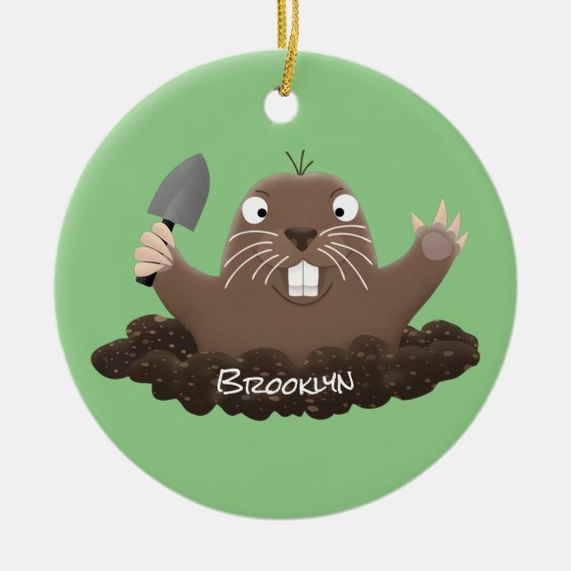 Funny pocket gopher digging cartoon illustration ceramic ornament (Front)