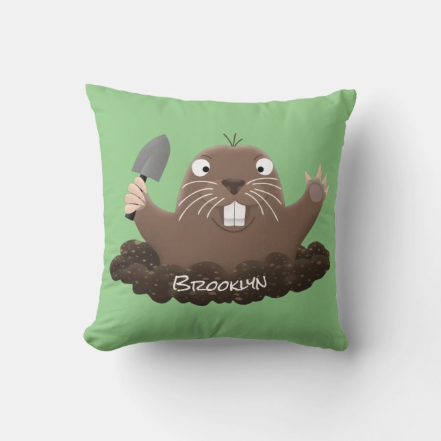 Funny pocket gopher digging cartoon illustration cushion (Front)