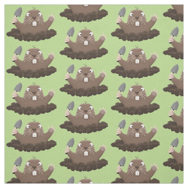 Funny pocket gopher digging cartoon illustration fabric (Swatch)