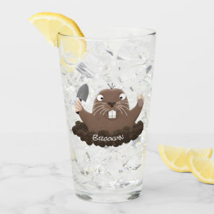 Funny pocket gopher digging cartoon illustration glass