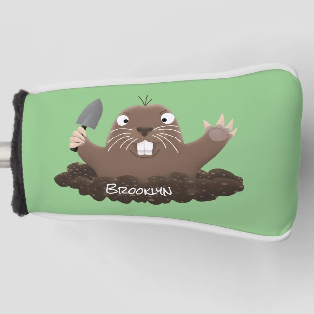 Funny pocket gopher digging cartoon illustration golf head cover (Front)