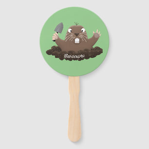 Funny pocket gopher digging cartoon illustration hand fan