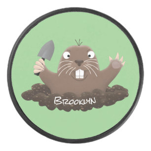 Funny pocket gopher digging cartoon illustration hockey puck