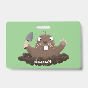 Funny pocket gopher digging cartoon illustration ID badge