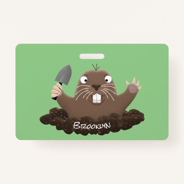 Funny pocket gopher digging cartoon illustration ID badge (Front)