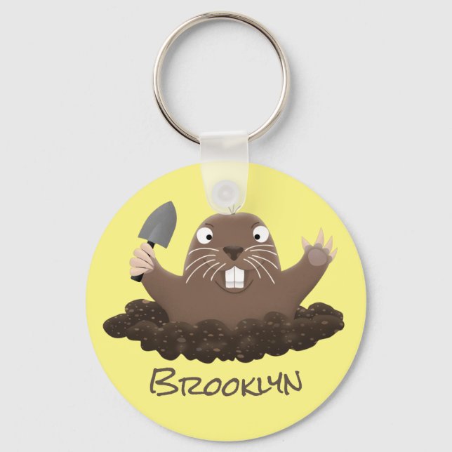 Funny pocket gopher digging cartoon illustration key ring (Front)