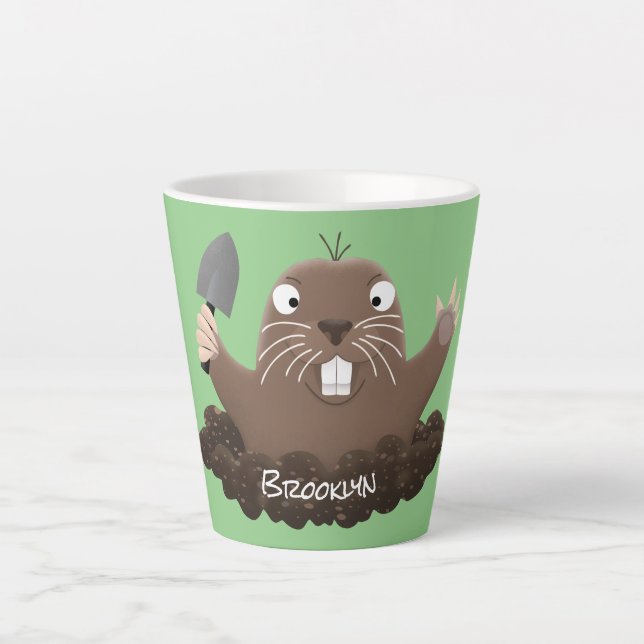 Funny pocket gopher digging cartoon illustration latte mug (Front)