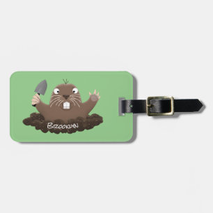 Funny pocket gopher digging cartoon illustration luggage tag