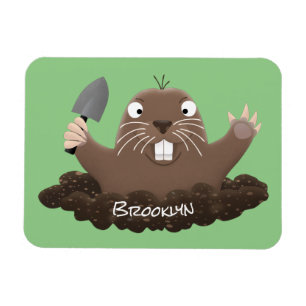 Funny pocket gopher digging cartoon illustration  magnet