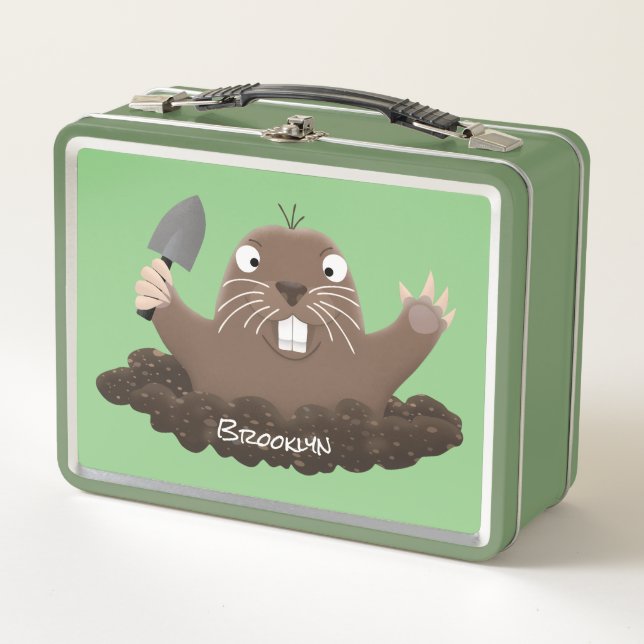 Funny pocket gopher digging cartoon illustration metal lunch box (Front)