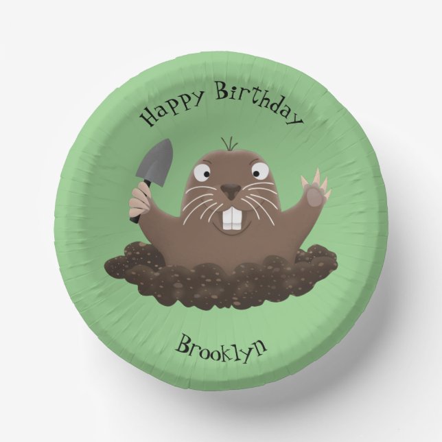 Funny pocket gopher digging cartoon illustration paper plate (Front)