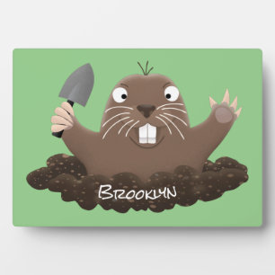 Funny pocket gopher digging cartoon illustration plaque