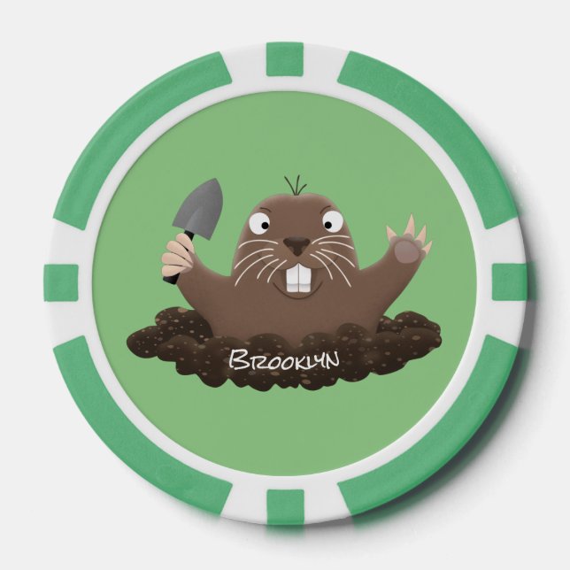 Funny pocket gopher digging cartoon illustration poker chips (Front)