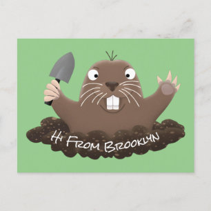 Funny pocket gopher digging cartoon illustration postcard