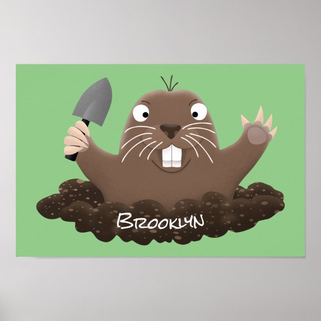 Funny pocket gopher digging cartoon illustration poster (Front)