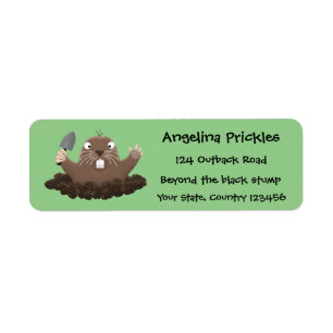 Funny pocket gopher digging cartoon illustration return address label