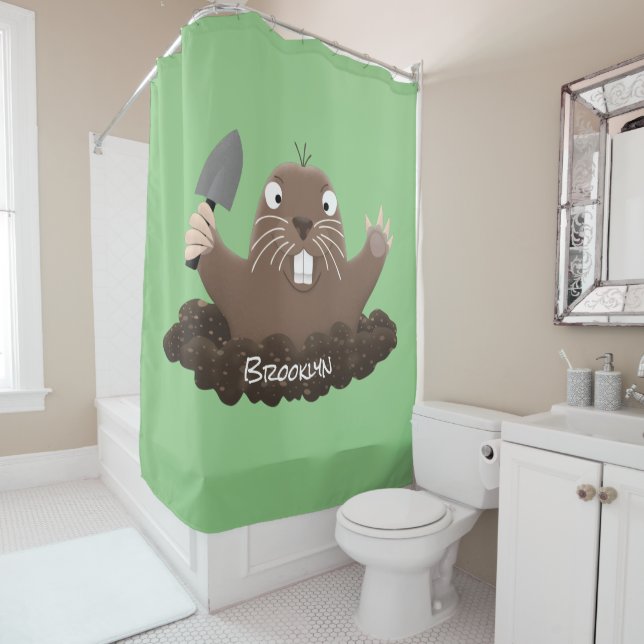 Funny pocket gopher digging cartoon illustration shower curtain (In Situ)