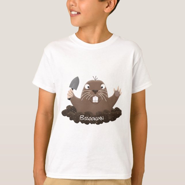 Funny pocket gopher digging cartoon illustration T-Shirt (Front)