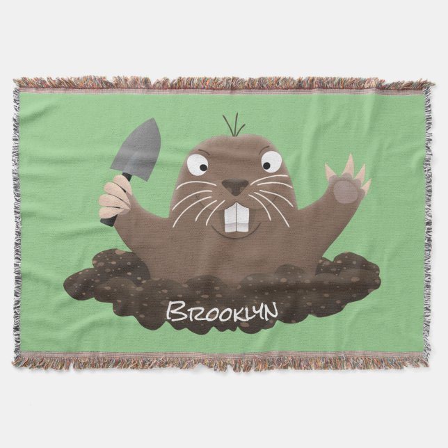 Funny pocket gopher digging cartoon illustration throw blanket (Front)