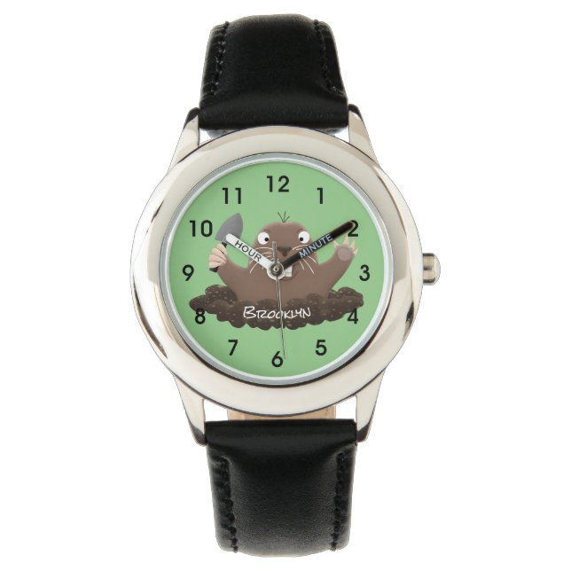 Funny pocket gopher digging cartoon illustration watch (Front)