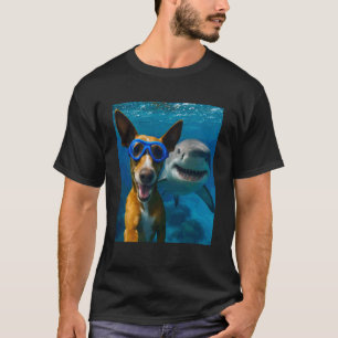 Funny Podenco Dog Selfie with Shark Ocean Lovers T-Shirt