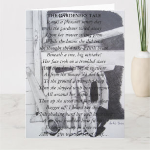 Funny poem and still life garden tools art card