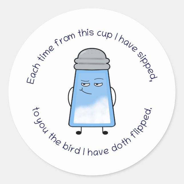 Funny Poem Salty Couplet Mug “Bird Flip” Classic Round Sticker (Front)