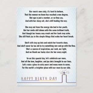 Funny Poetry For 60th Birthday Mum Postcard