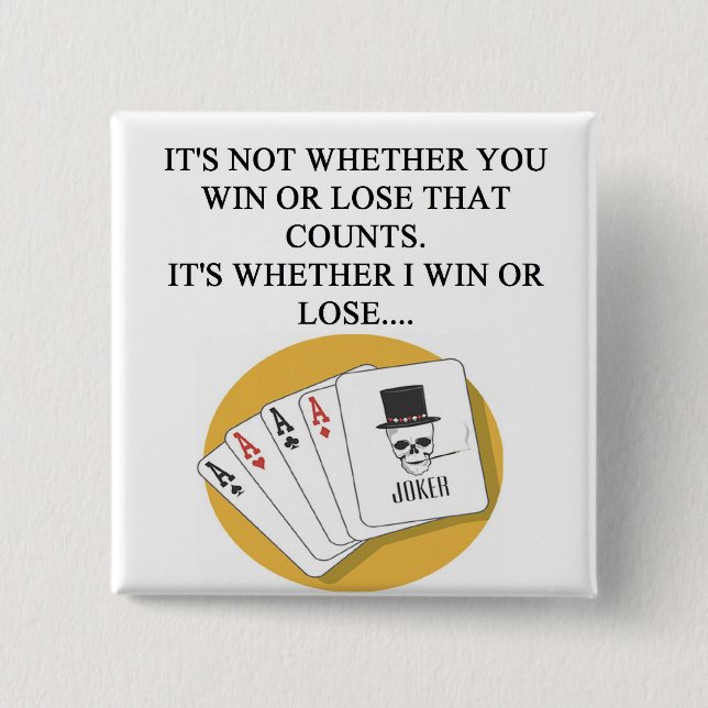 funny poker bridge card player design 15 cm square badge (Front)