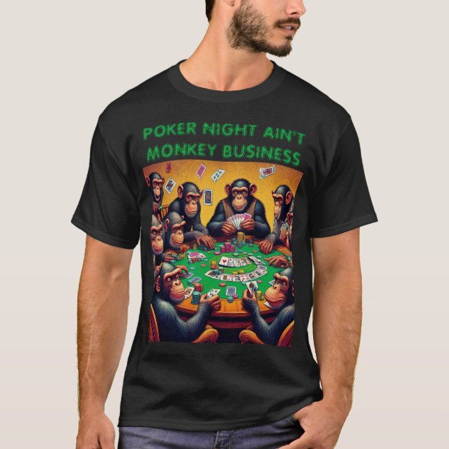 Funny 'Poker Night' Chimp T-Shirt (Front)