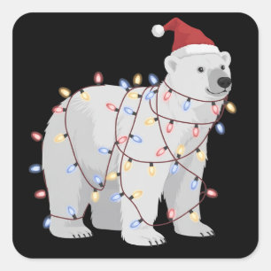 Funny Polar Bear Christmas Animal Lights Lover Square Sticker