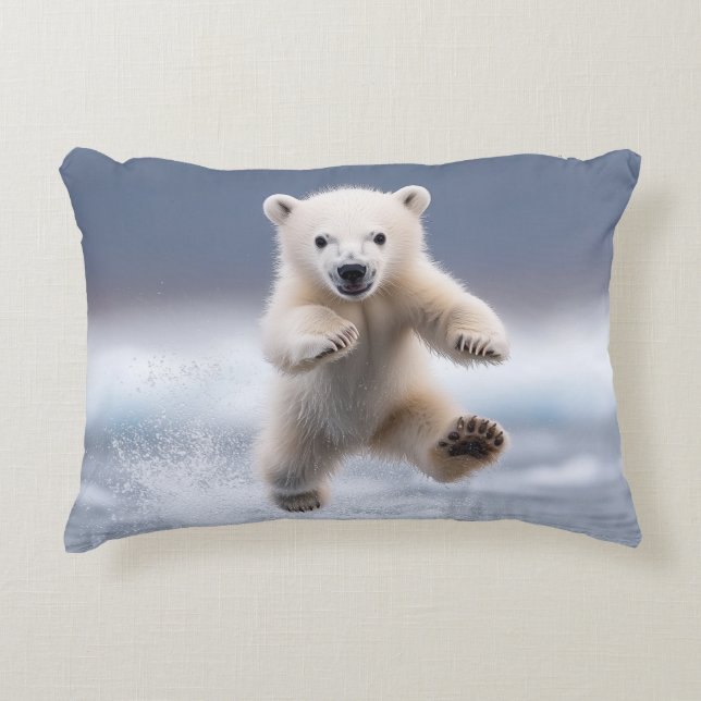 Funny Polar Bear Cub Decorative Cushion (Front)