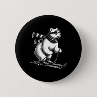 Funny Polar Bear Loves Skiing In The Snow On Ski H 6 Cm Round Badge