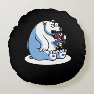Funny Polar Bear Penguin Ice Cream Animal Lover Round Cushion