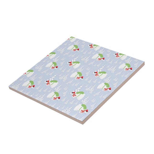 funny polar bear santa ceramic tile (Side)