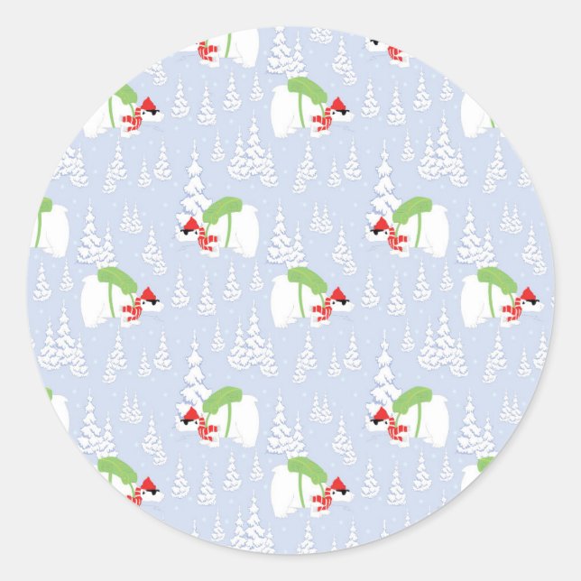 funny polar bear santa classic round sticker (Front)