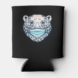 Funny Polar Bear Wearing A face Mask  Animal Lover Can Cooler