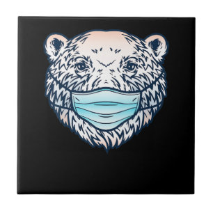 Funny Polar Bear Wearing A face Mask Animal Lover Ceramic Tile