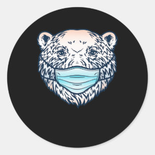 Funny Polar Bear Wearing A face Mask  Animal Lover Classic Round Sticker