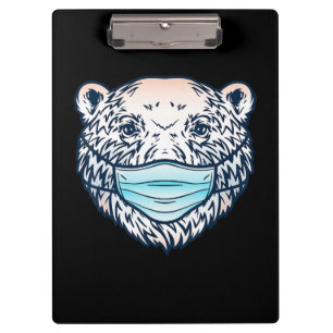 Funny Polar Bear Wearing A face Mask Animal Lover Clipboard