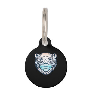 Funny Polar Bear Wearing A face Mask Animal Lover Pet Tag